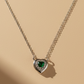 925 Sterling Silver Heart with Green Quartz & Moissanite Chain Pendant