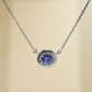 925 Sterling Silver Purple Quartz & Moissanite Oval Gemstone Halo Chain Pendant