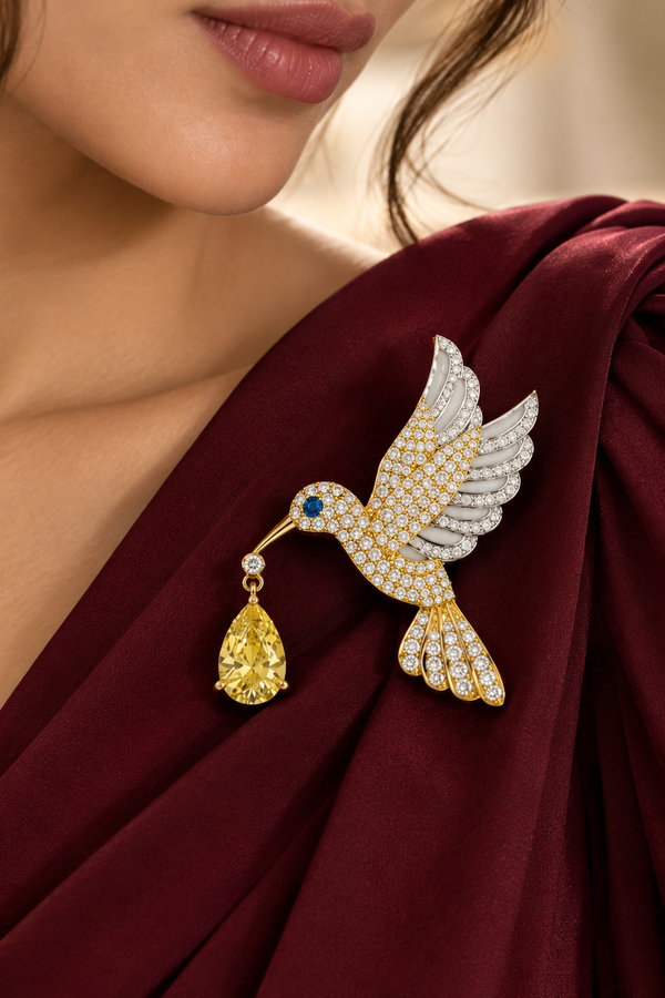 Two-Tone Hummingbird with Wing Detailing Brooch