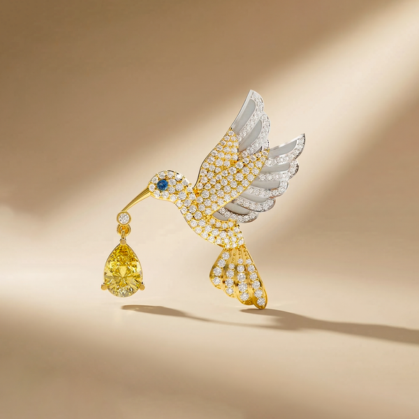 Two-Tone Hummingbird with Wing Detailing Brooch