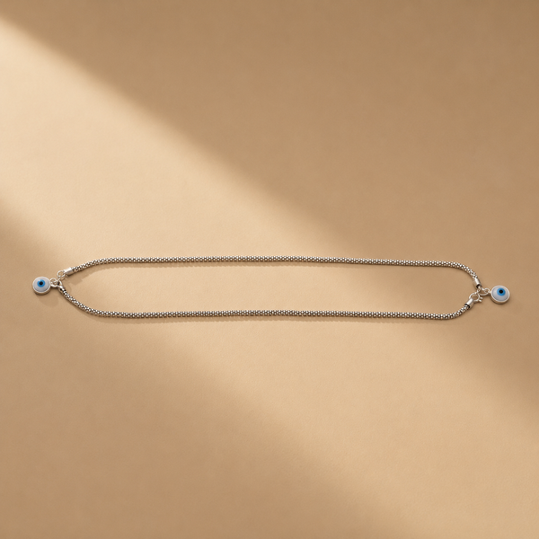 Blue Evil Eye 925 Sterling Silver & Moissanite Anklet