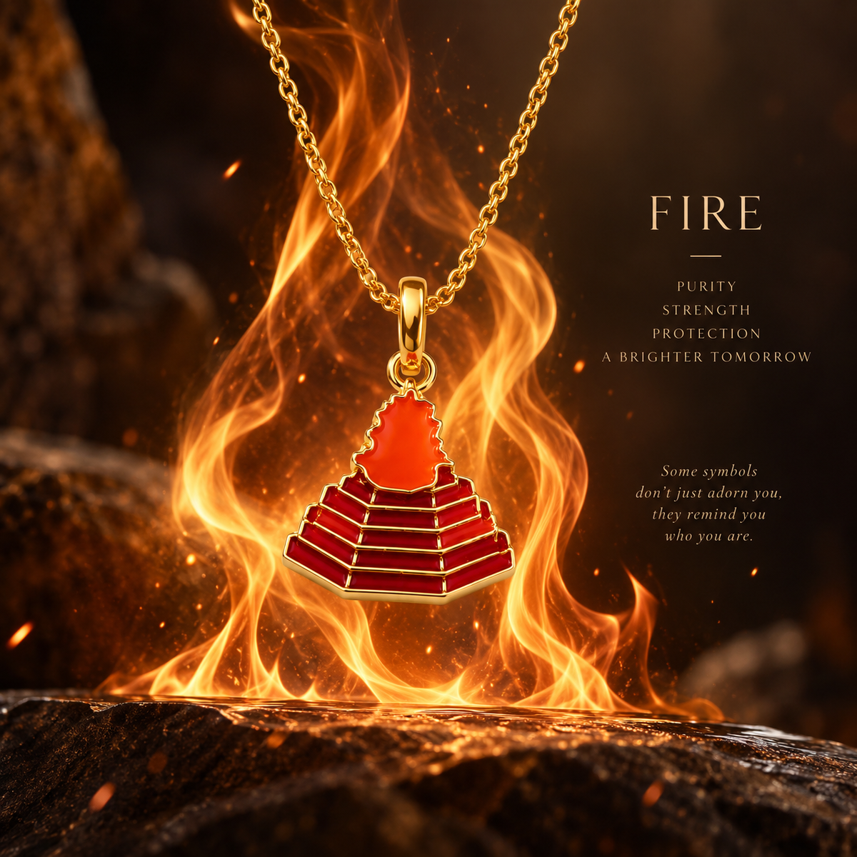 Fire Flame Red Enamel Silver Pendant Premium Spiritual Charm No Chain