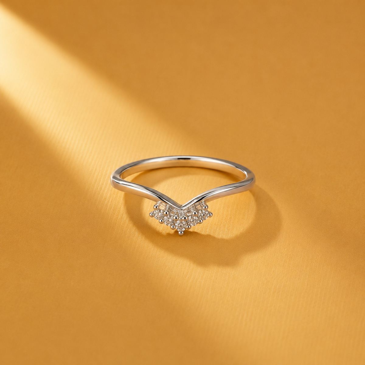 925 Sterling Silver Moissanite Statement V-Shaped Open Design Ring