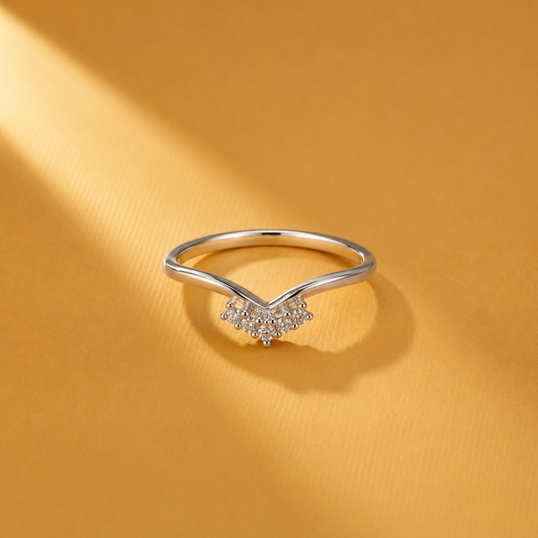 925 Sterling Silver Moissanite Statement V-Shaped Open Design Ring