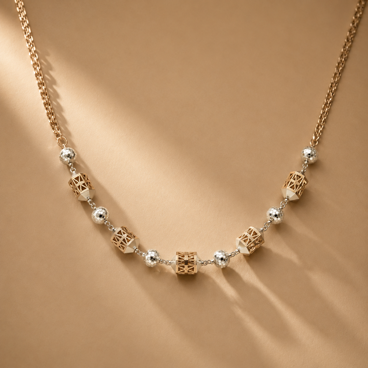 925 Sterling Silver 18-Inch Geometric Beaded Chain