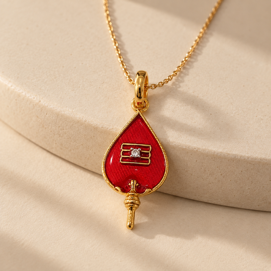 925 Sterling Silver Red Enamel Traditional Indian Teardrop Pendant