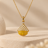 Traditional Yellow Enamel Silver Pendant Fine Festive Jewelry Without Chain
