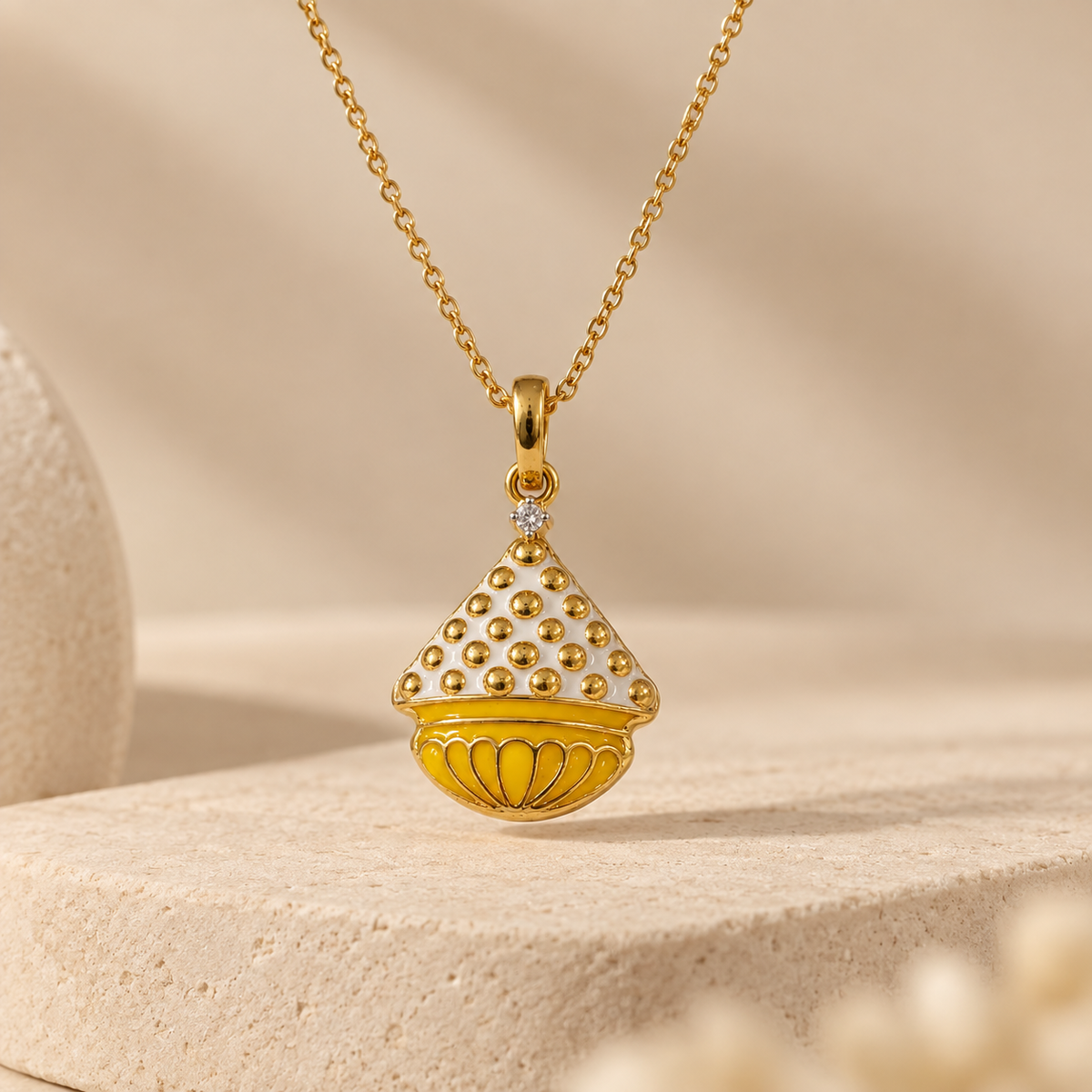 Traditional Yellow Enamel Silver Pendant Fine Festive Jewelry Without Chain