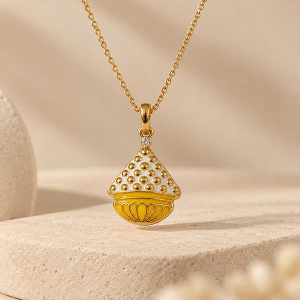 Traditional Yellow Enamel Silver Pendant Fine Festive Jewelry Without Chain