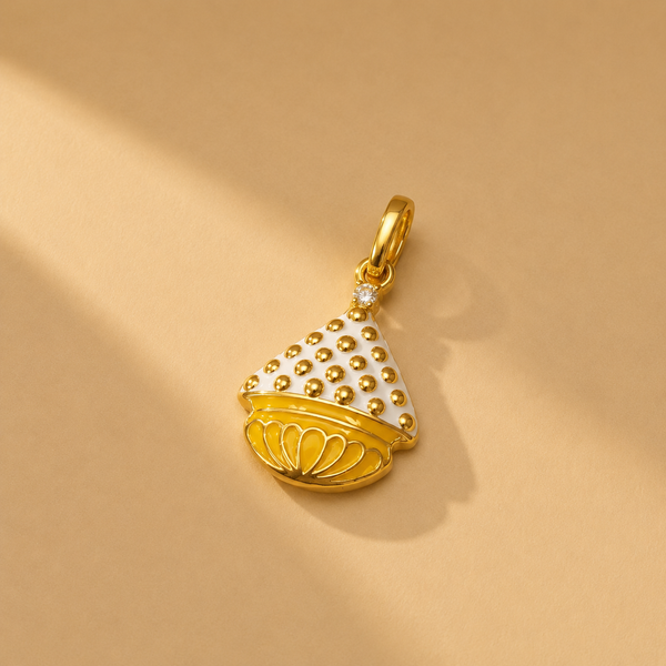 925 Silver Artistic Pendant With Gold & White Enamel & Mossianite  | Hallmarked Jewellery