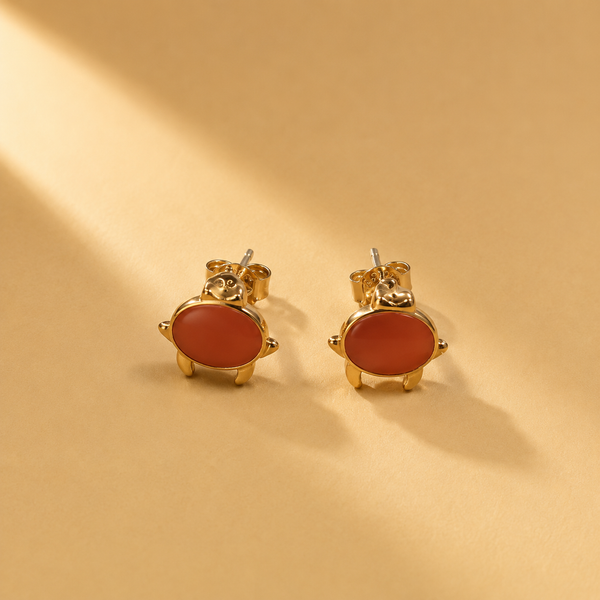 925 Sterling Silver Carnelian Oval Red Stone Stud Earrings