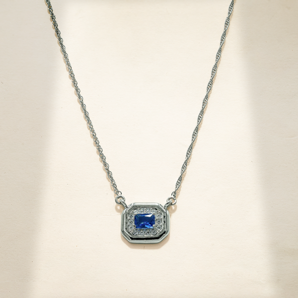 925 Sterling Silver Blue Quartz & Moissanite Chain Pendant