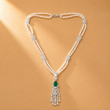 925 Sterling Silver Pearl, Green Quartz & Moissanite Layered Necklace