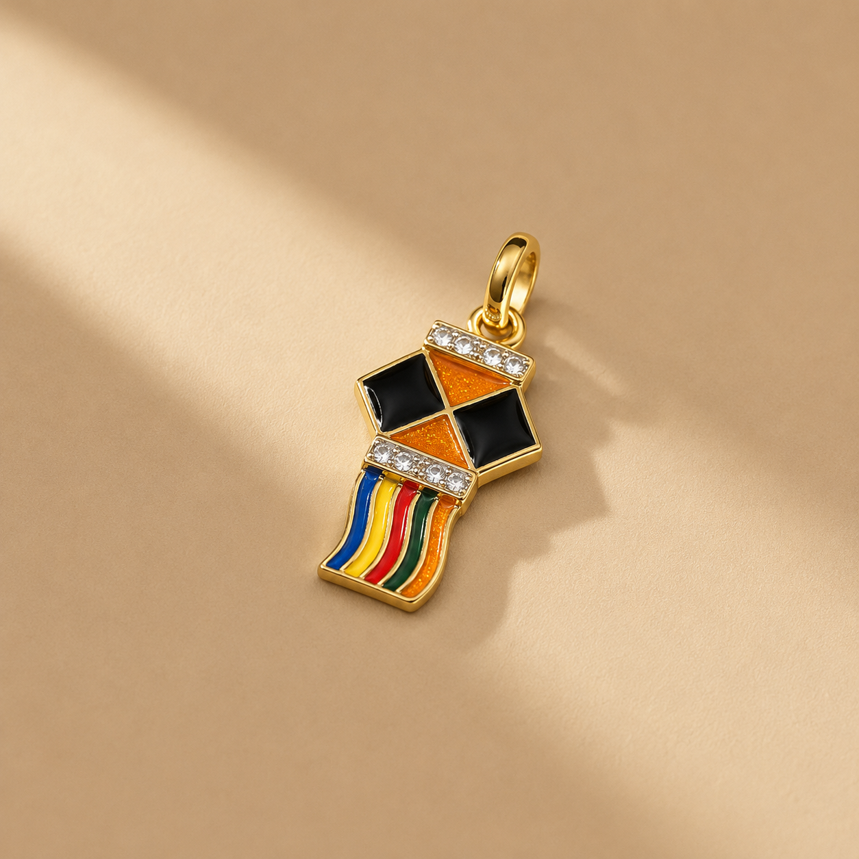 Multicolour Kite 925 Silver Pendant | Enamel & Moissanite Geometric Jewellery