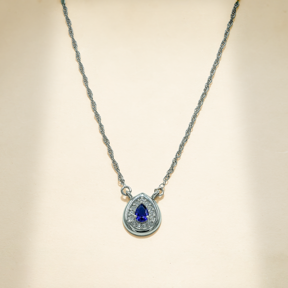 925 Sterling Silver Blue Quartz & Moissanite Teardrop Chain Pendant