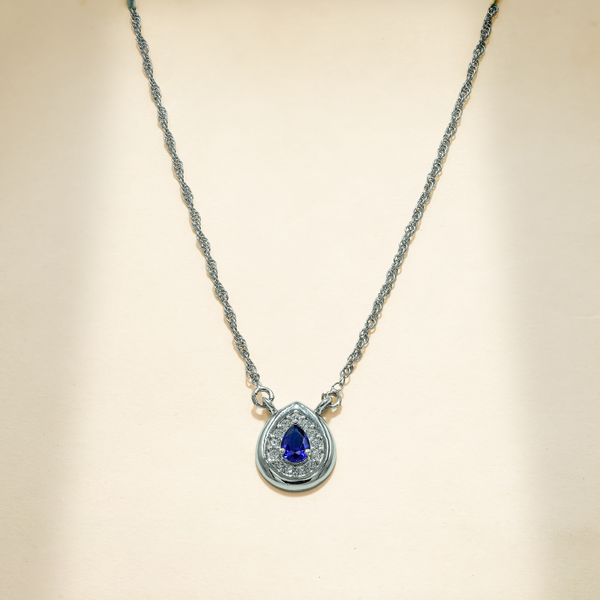 925 Sterling Silver Blue Quartz & Moissanite Teardrop Chain Pendant