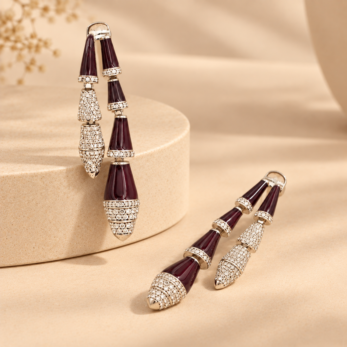 Maroon Enamel Tiered Dangler Earrings for Women