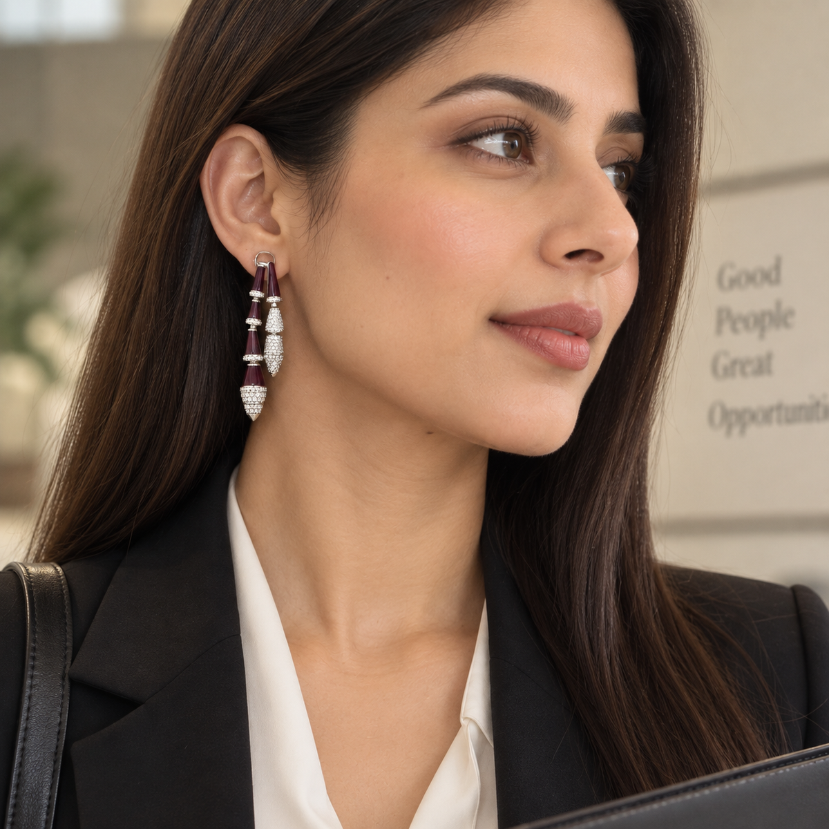 Maroon Enamel Tiered Dangler Earrings for Women