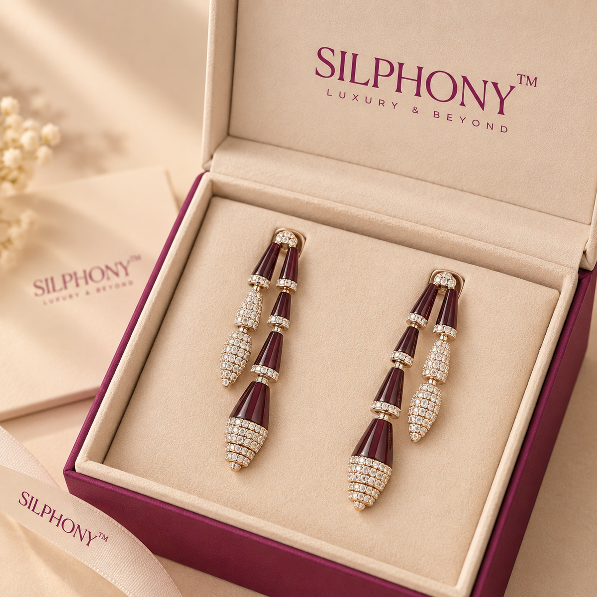 Maroon Enamel Tiered Dangler Earrings for Women