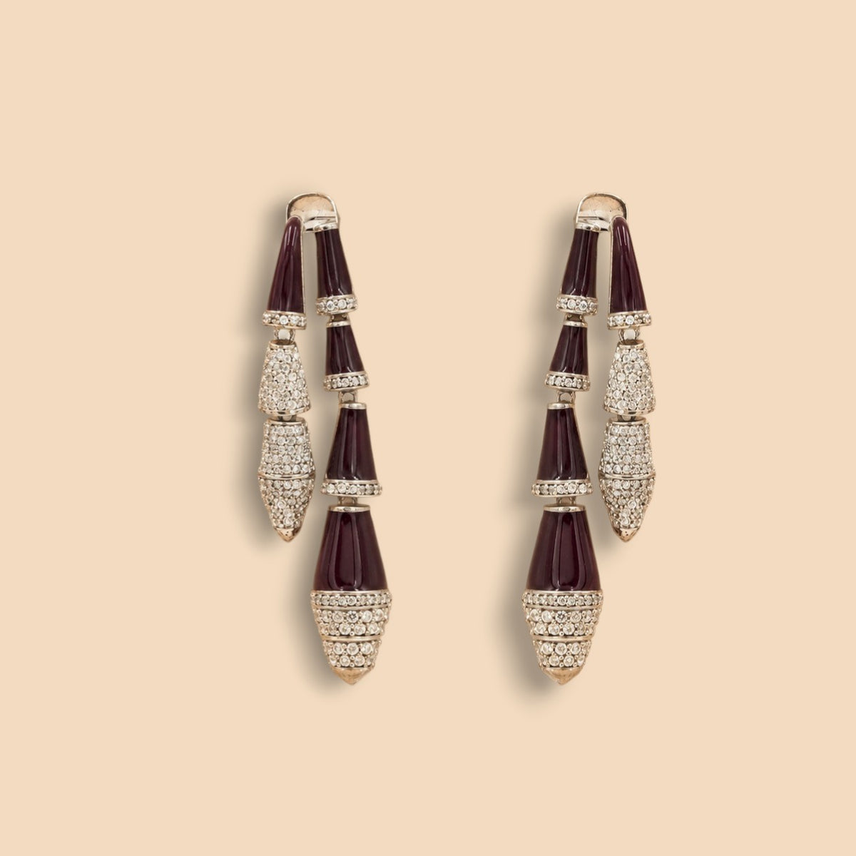 Maroon Enamel Tiered Dangler Earrings for Women