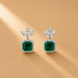 925 Sterling Silver Green Quartz & Moissanite Floral Drop Earrings