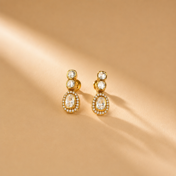 925 Sterling Silver Polki & Moissanite Drop Earrings