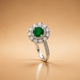 925 Silver Emerald Doublet Flower Halo Ring