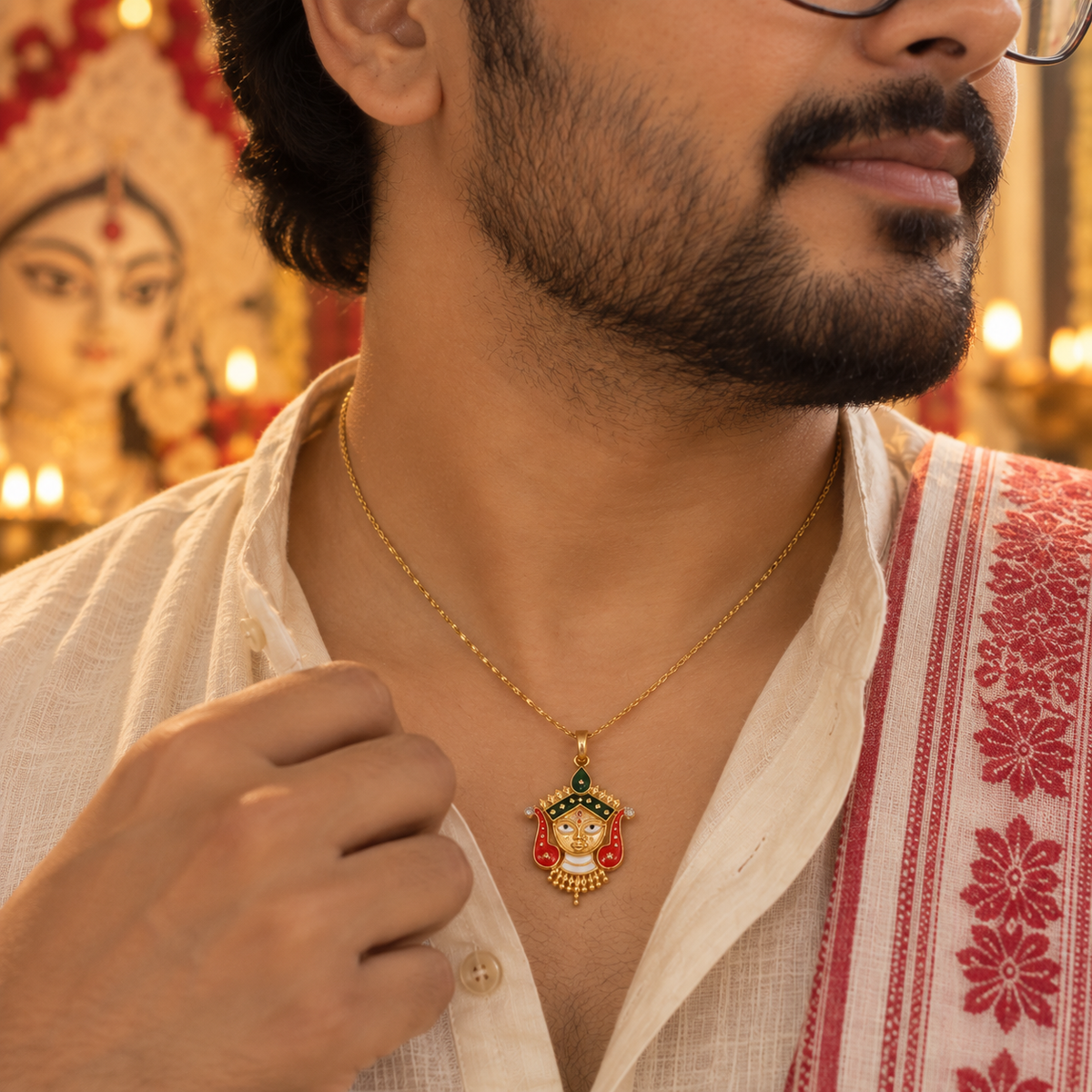 Goddess Durga Maa Face Pendant With Chain