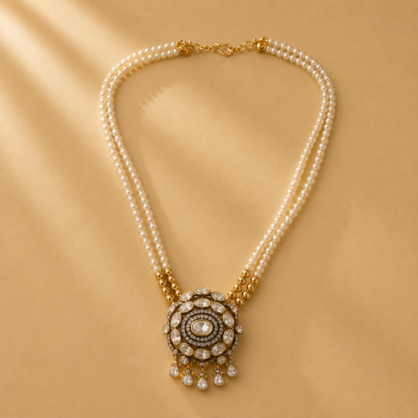 925 Sterling Silver Moissanite & Polki Pearl Statement Pendant
