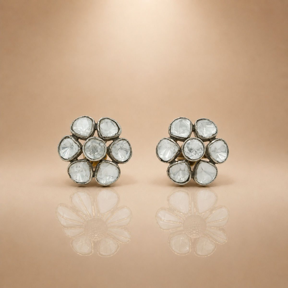 925 Sterling Silver White Gemstone Floral Stud Earrings