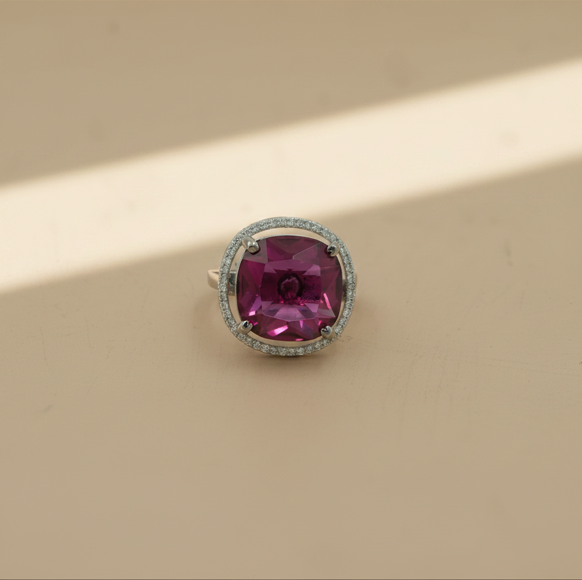 925 Silver Ruby Light Halo Statement Ring