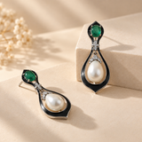 925 Silver Emerald Pearl Drop Earrings for Women