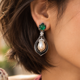 925 Silver Emerald Pearl Drop Earrings for Women