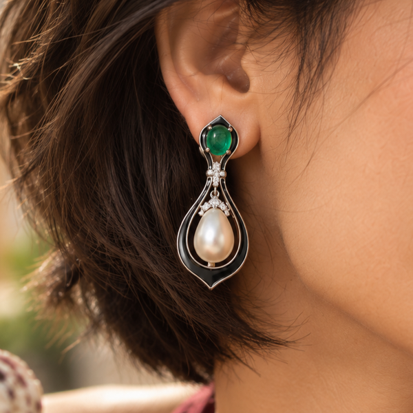 Emerald & Pearl Drop Earrings