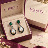 925 Silver Emerald Pearl Drop Earrings for Women