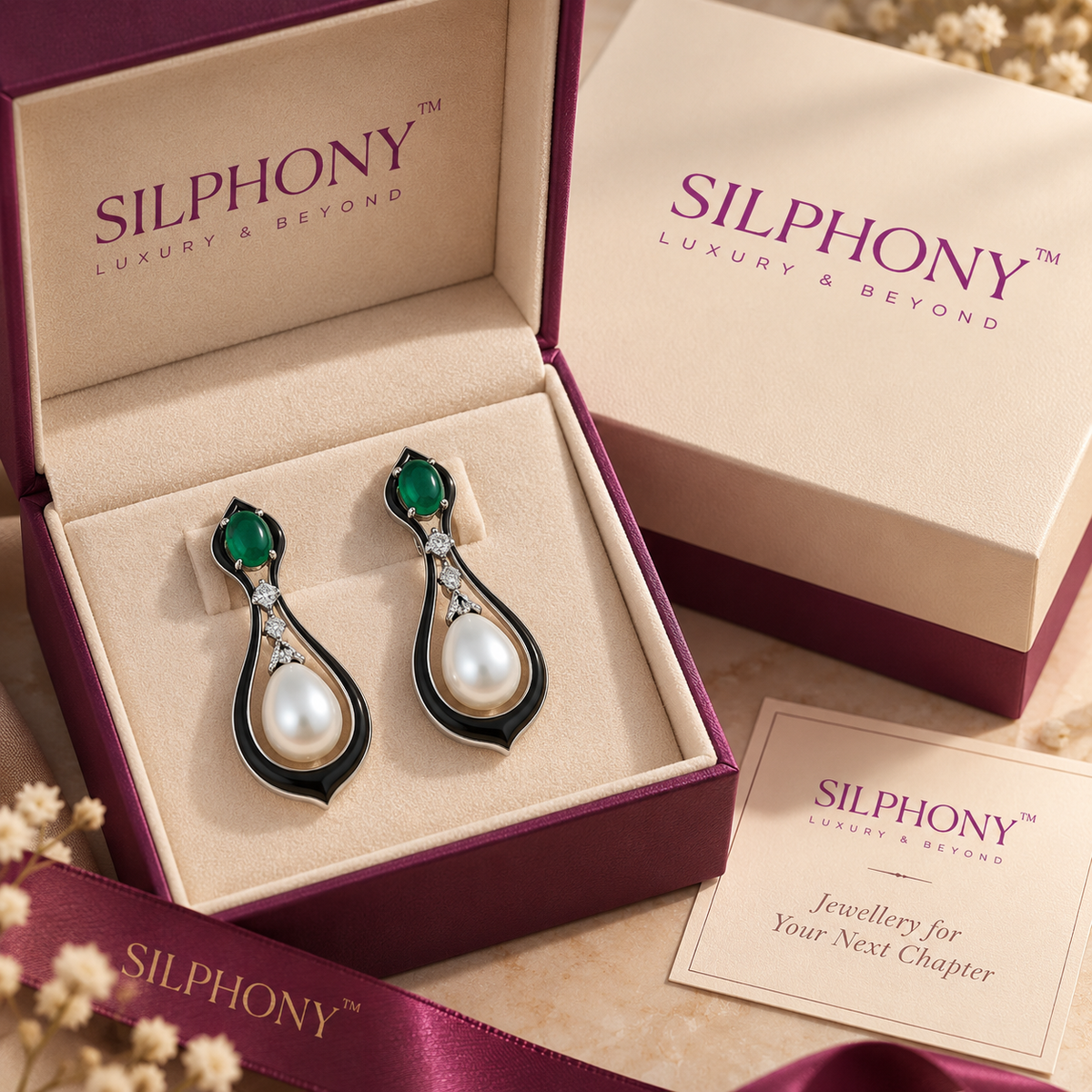 925 Silver Emerald Pearl Drop Earrings for Women