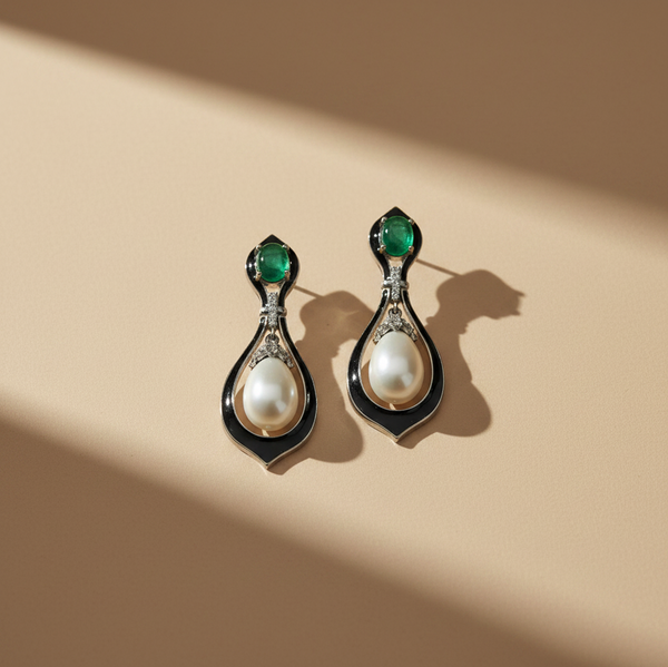 Emerald & Pearl Drop Earrings