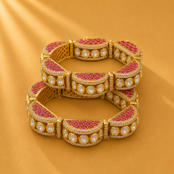 925 Sterling Silver Polki Moissanite Bridal Bangles