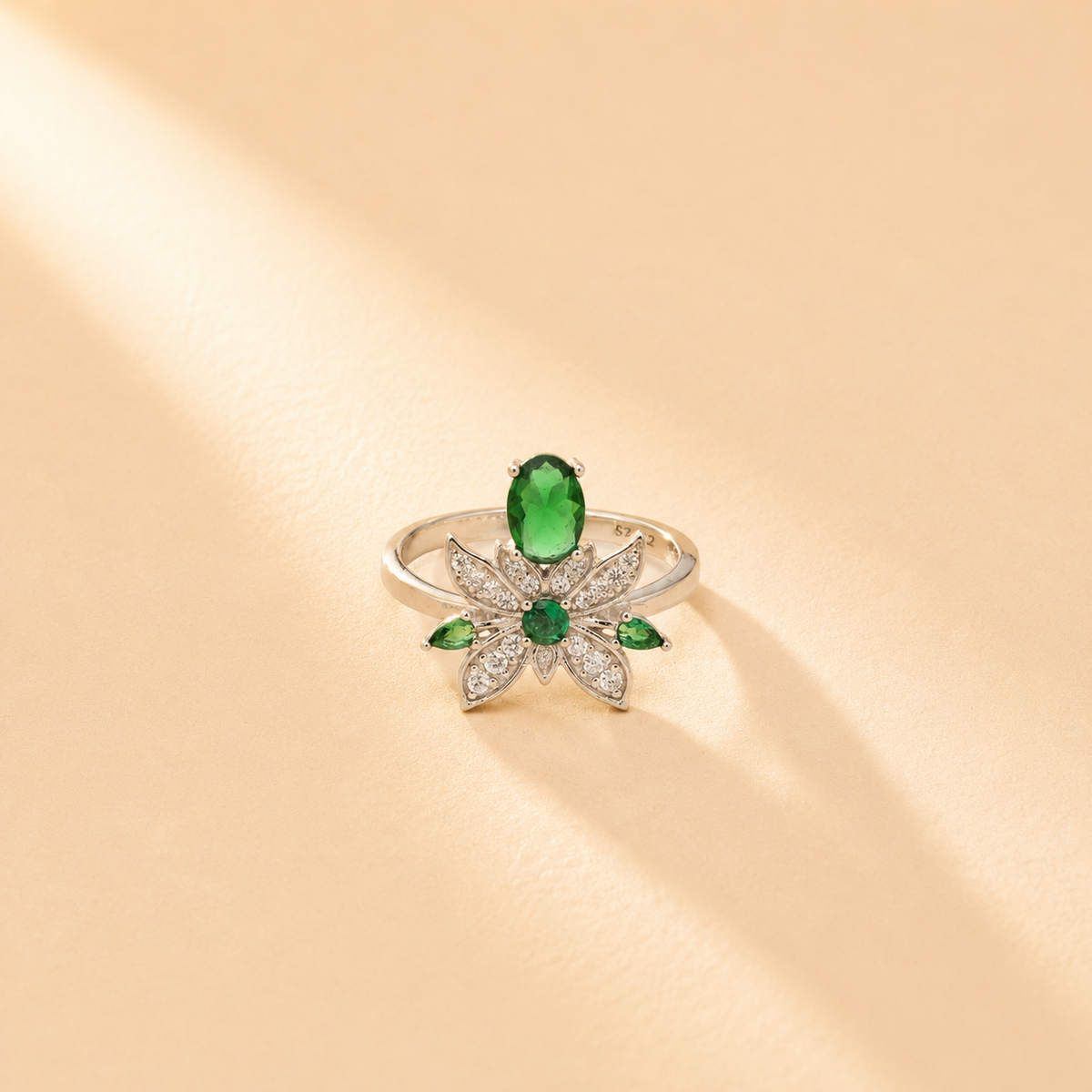 925 Sterling Silver Green Gemstone Butterfly Ring