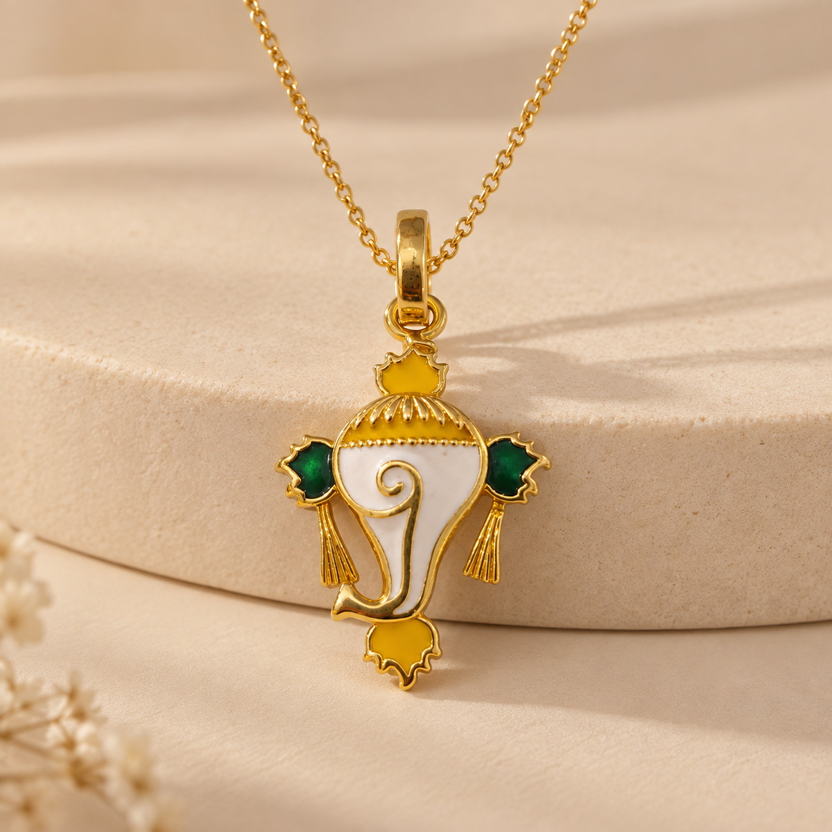 Traditional Lord Ganesha Gold Plated Enamel Pendant (Without Chain)