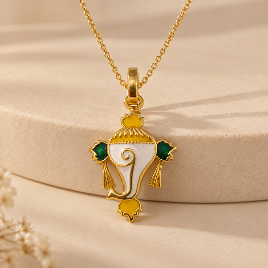 925 Sterling Silver Ganesha Enamel Pendant Traditional Jewellery
