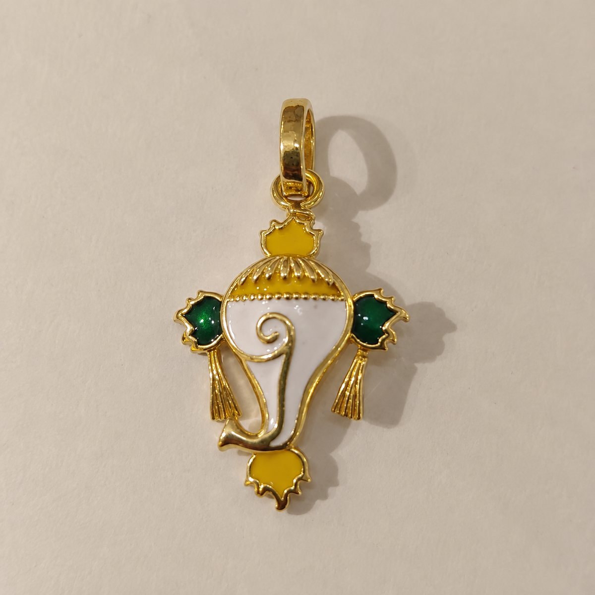 Traditional Lord Ganesha Gold Plated Enamel Pendant (Without Chain)
