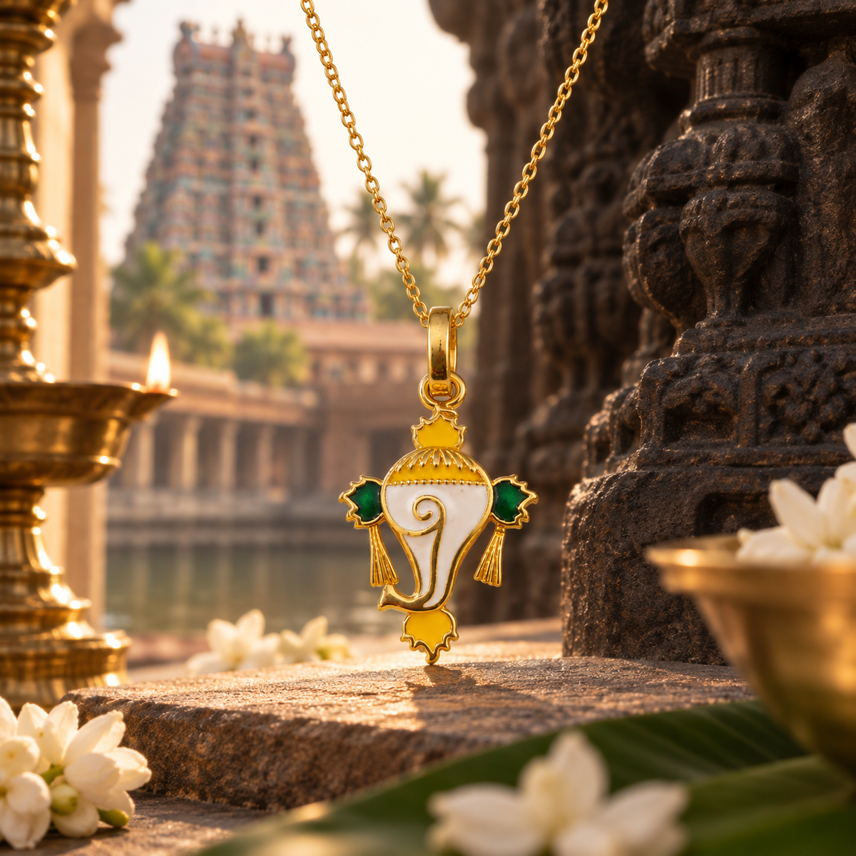 Traditional Lord Ganesha Gold Plated Enamel Pendant (Without Chain)