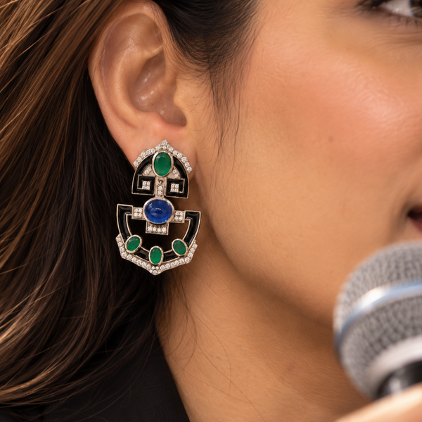 Emerald & Blue Gemstone Statement Earrings