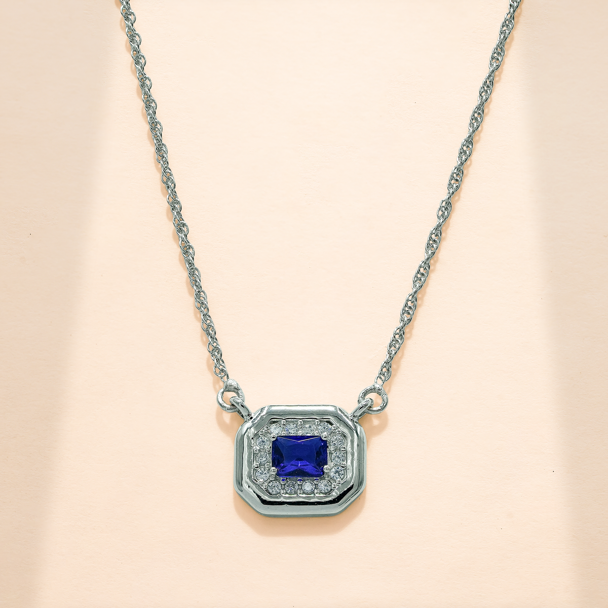 925 Sterling Silver Blue Quartz & Moissanite Rectangular Chain Pendant