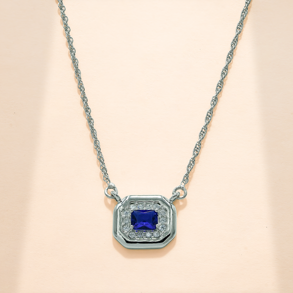 925 Sterling Silver Blue Quartz & Moissanite Rectangular Chain Pendant