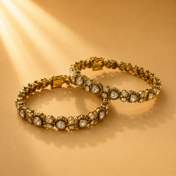 925 Sterling Silver Polki & Moissanite Designer Statement Bangles