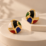 925 Silver Multicolor Enamel Round Stud Earrings