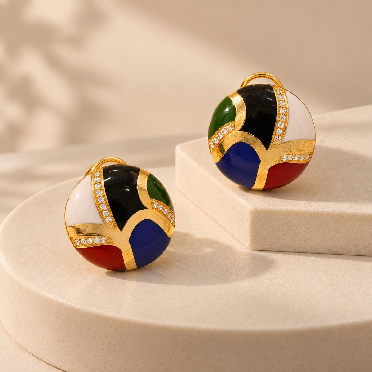 One-of-One 92.5 Silver Multicolor Enamel Dome Stud Earrings