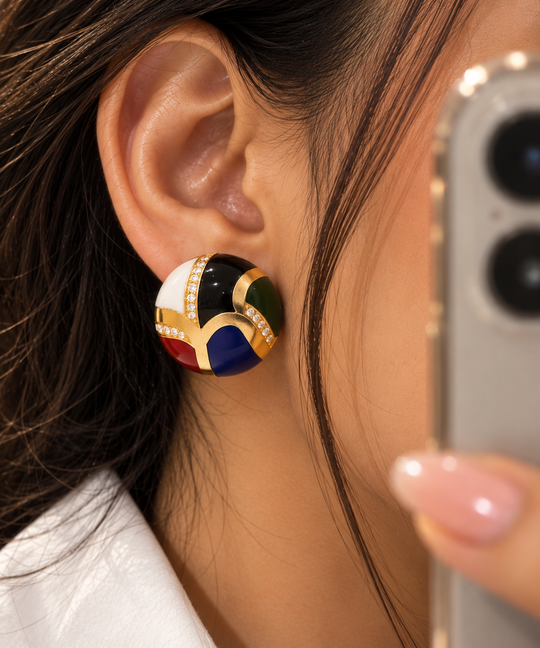 One-of-One 92.5 Silver Multicolor Enamel Dome Stud Earrings